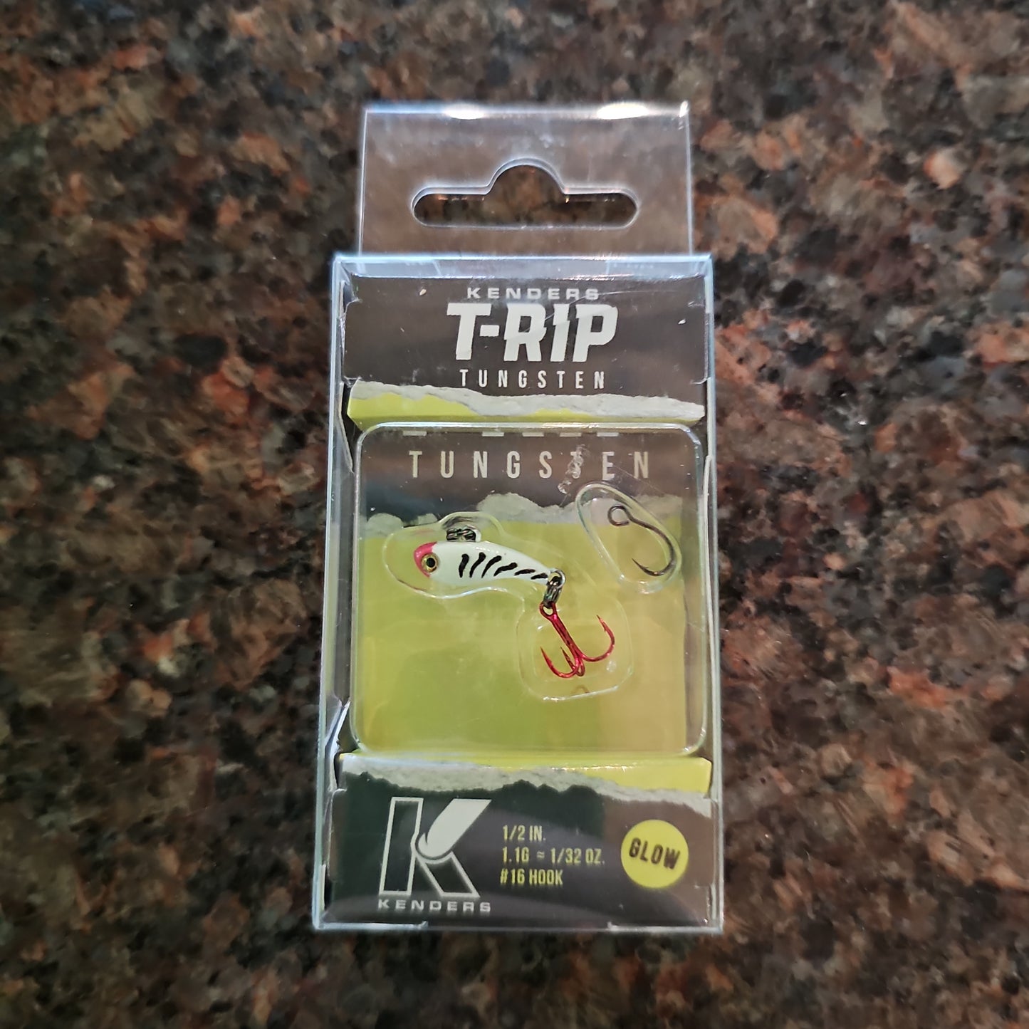 Kenders Tungsten T-Rip Mini Vibe Bait (White Tiger Glow, 1/2"