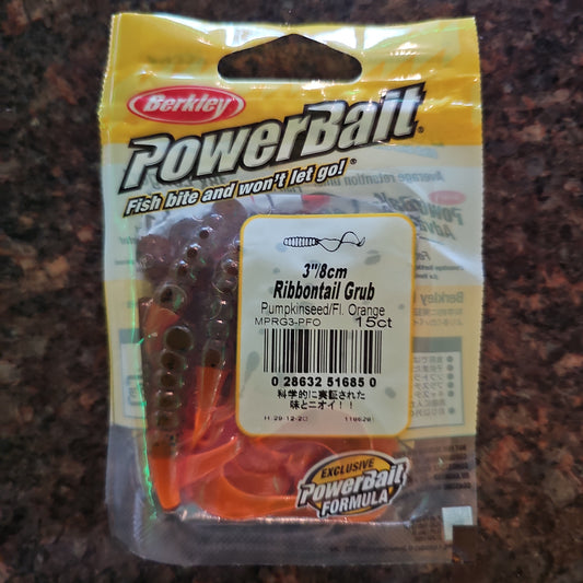 PowerBait 3" Ribbontail Grub Pumpkinseed/FL Orange