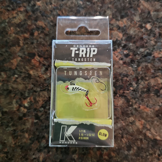 Kenders Tungsten T-Rip Mini Vibe Bait (White Tiger Glow, 1/2"