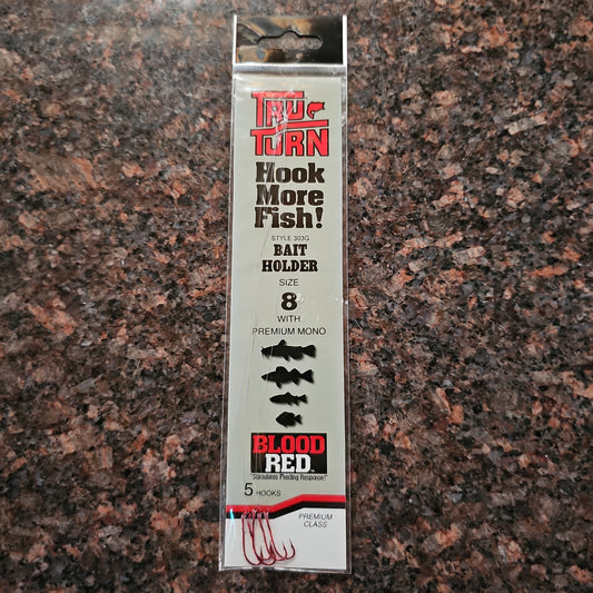 Tru-Turn Turn Baitholder Hooks Snelled Sz8 Blood Red 12 Pack of 5