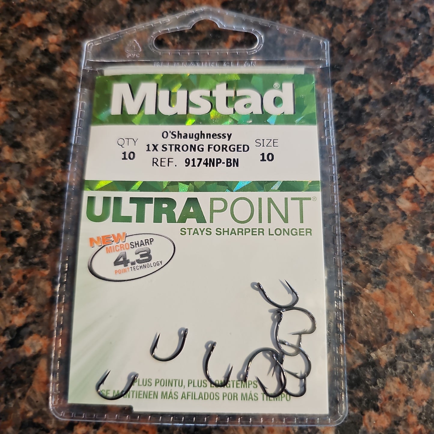 Mustad O'Shaughnessy 1X Strong Forged Hooks Size 10- Set of