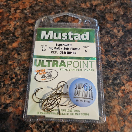 Mustad 33863NP-BR Super Death Big Bait/Soft Plastic Hooks 10 Pcs. Size 4