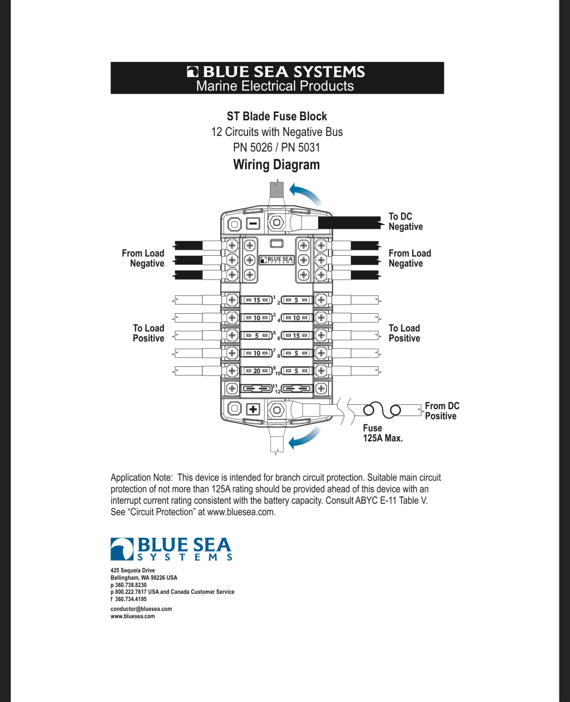 Blue Sea ST Blade Fuse Block 12 Circuits w/cover and negative bus