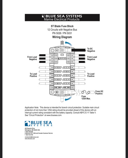 Blue Sea ST Blade Fuse Block 12 Circuits w/cover and negative bus