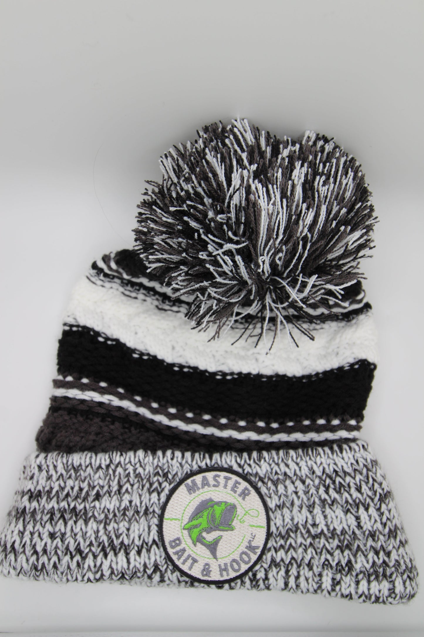 MBH Pom Hat w/Logo Patch Black Wht Gray Adult One Size