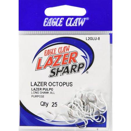 Eagle Claw Lazer Sharp Colored Octopus Hook, Glow, Size 8
