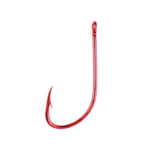 Eagle Claw 084RAH-8 Plain Shank Offset Hook, Red, Size 8